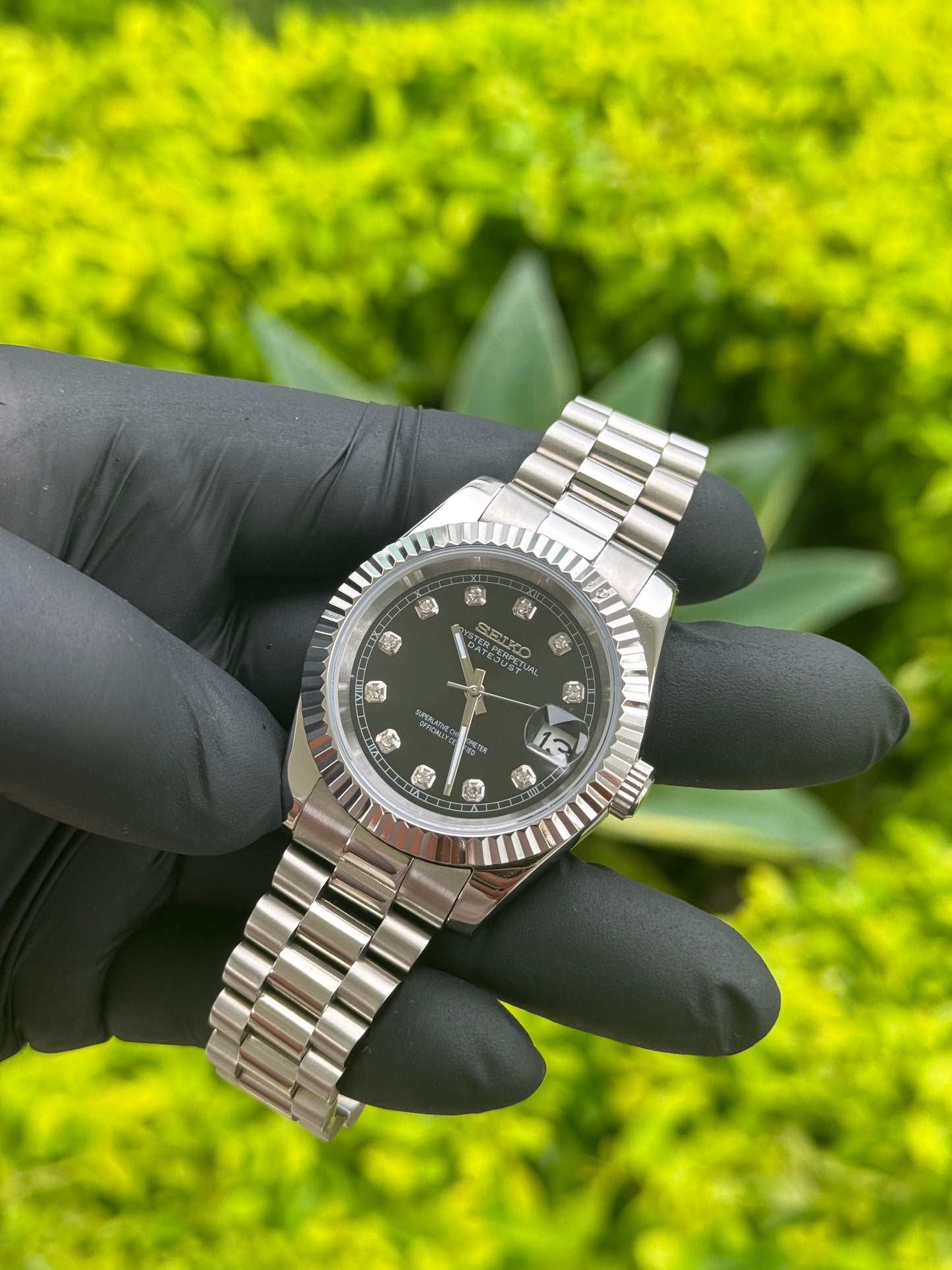 Black DateJust W/Diamond Dial Mod - 39mm In Stock