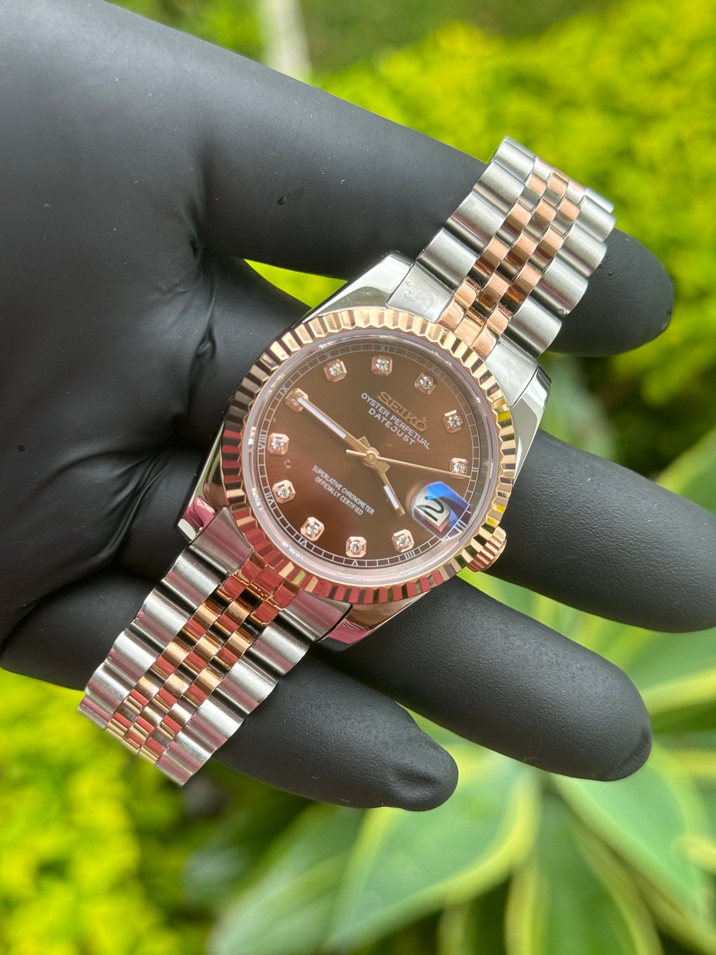 Two Tone Rose Gold DateJust W/ Brown Diamond Dial Mod