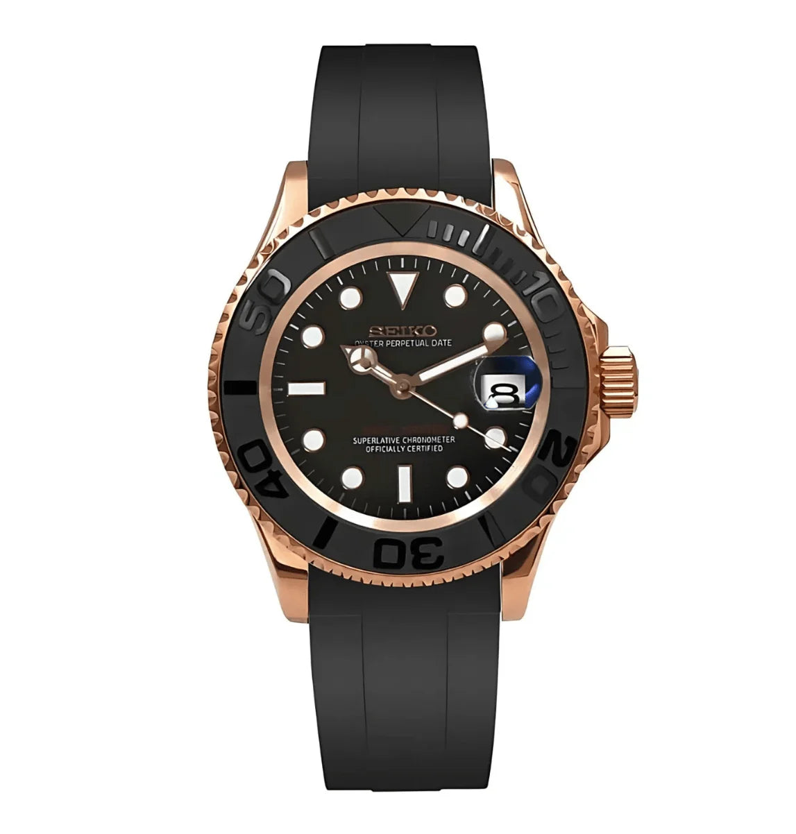 Yachtmaster Mod Rose Gold W/Black Rubber