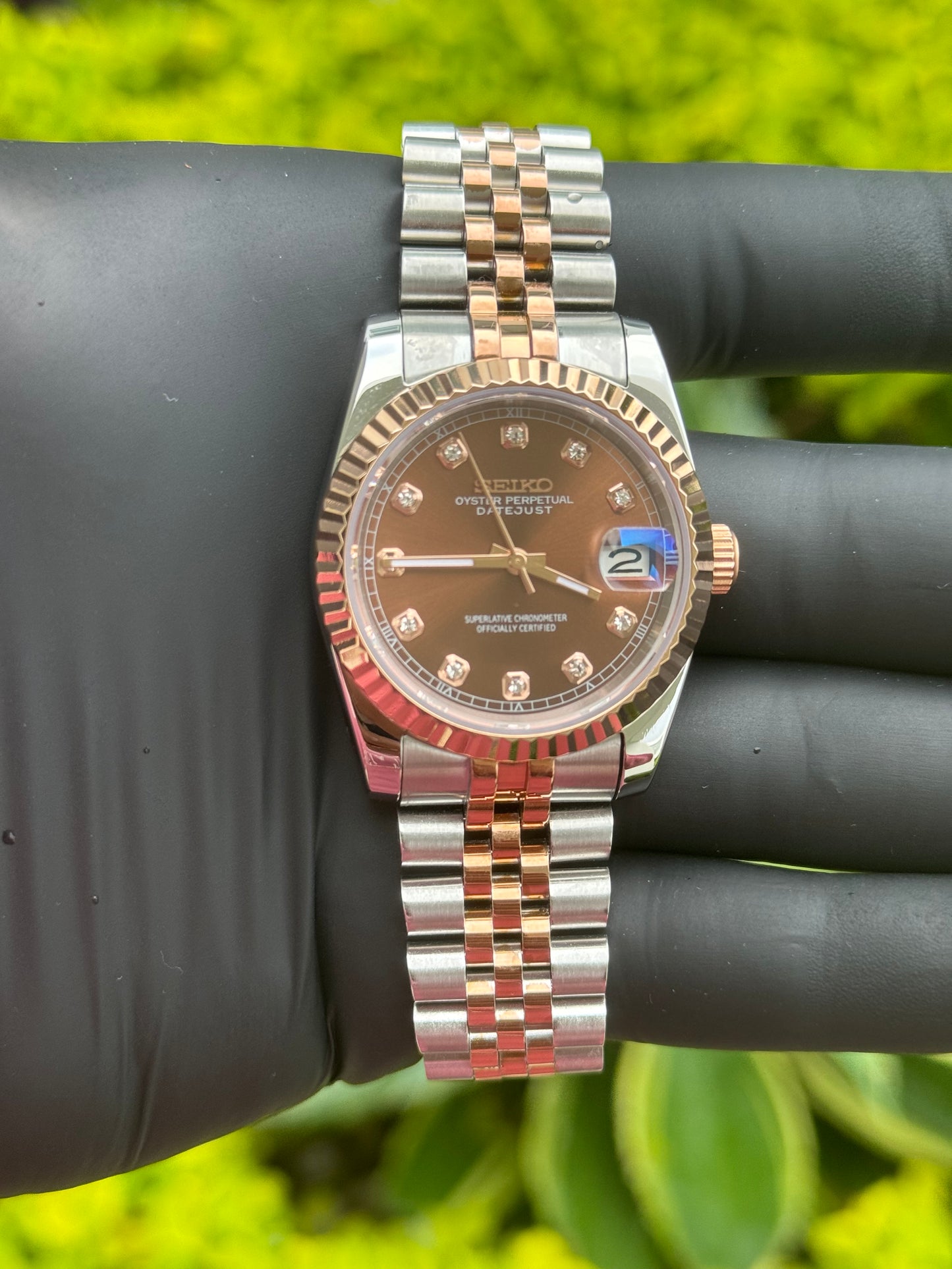 Two Tone Rose Gold DateJust W/ Brown Diamond Dial Mod