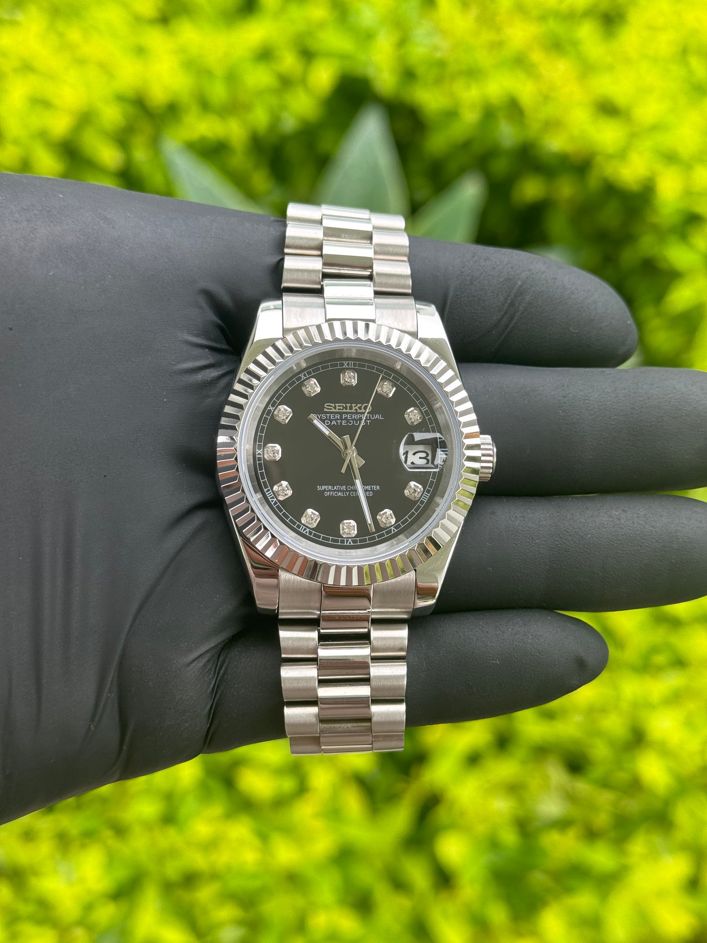 Black DateJust W/Diamond Dial Mod - 39mm In Stock