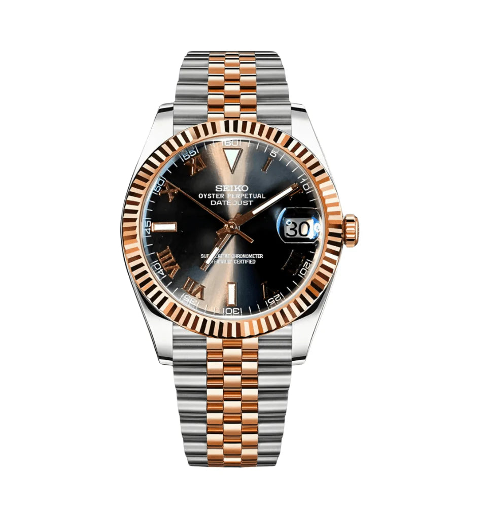 DateJust Mod Two Tone Gold W/Black Roman