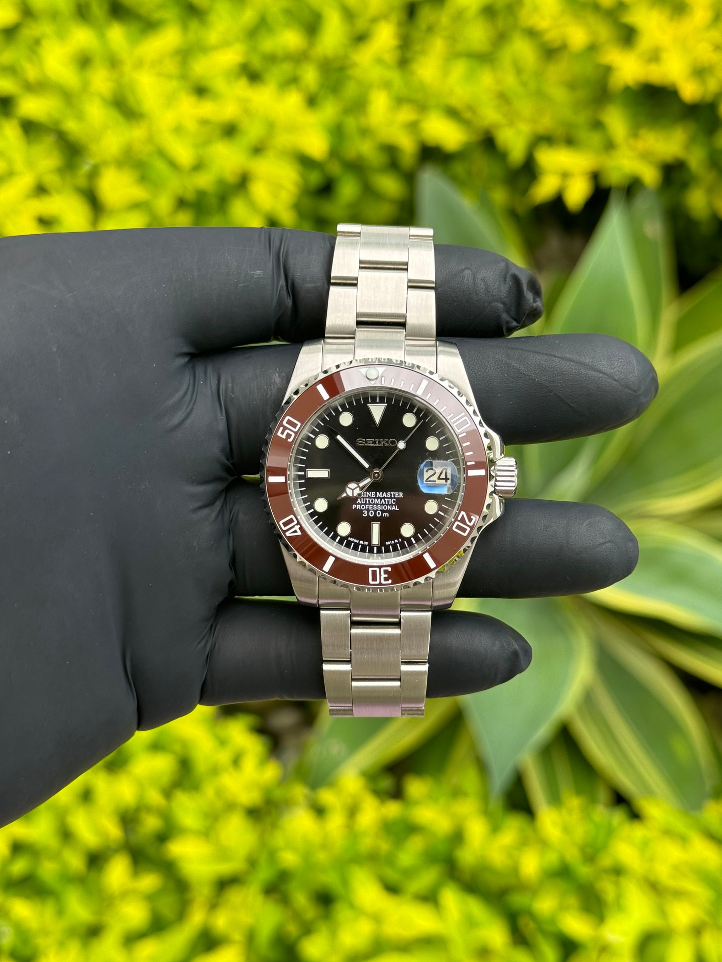 Brown Bezel W/Black Dial Marine Master Mod - In Stock