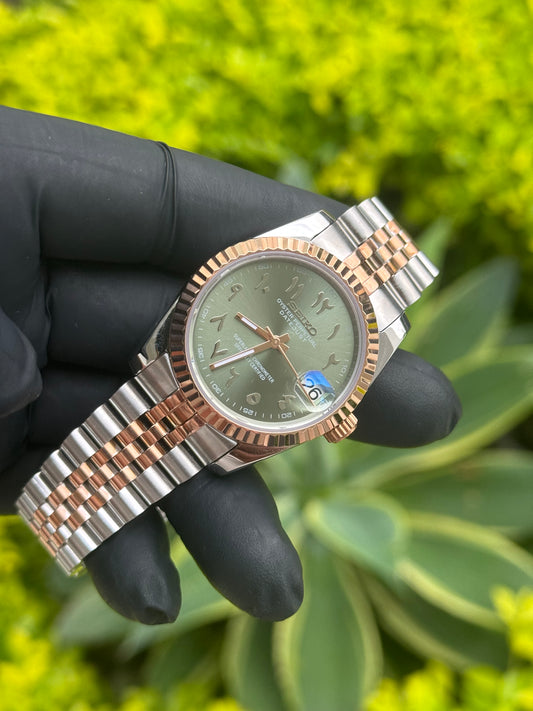 Two Tone Rose Gold W/Arabic Olive Green Dial DateJust